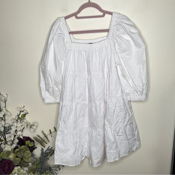 TUCKERNUCK x POMANDER PLACE Halile Tiered Dress Babydoll Puff Sleeve White VV36 - Picture 3 of 6